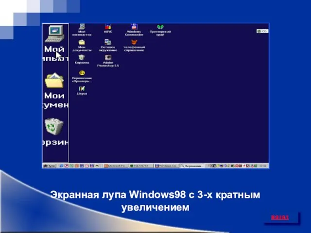 Экранная лупа Windows98 с 3-х кратным увеличением назад