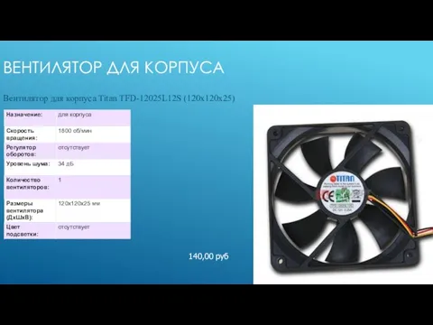 Вентилятор для корпуса Вентилятор для корпуса Titan TFD-12025L12S (120x120x25) 140,00 руб