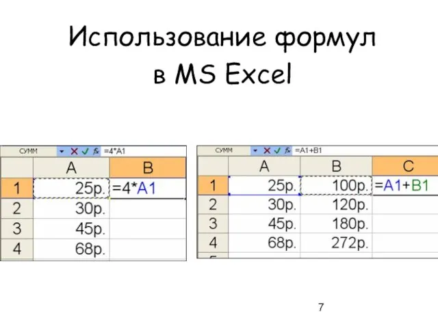 Использование формул в MS Exсel