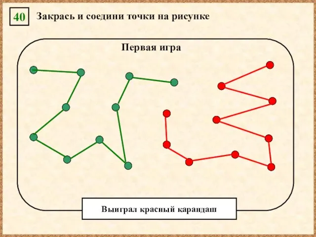 40 Закрась и соедини точки на рисунке Первая игра Выиграл красный карандаш