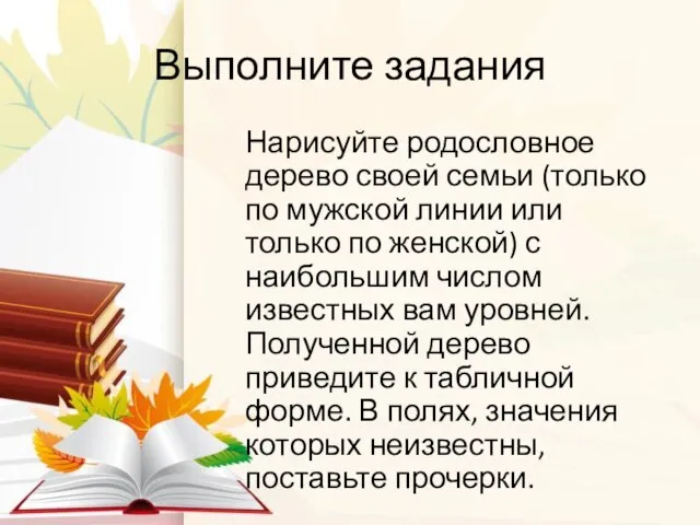 Нарисуйте родословное дерево своей семьи (только по мужской линии или только по