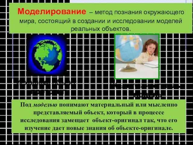 Моделирование – метод познания окружающего мира, состоящий в создании и исследовании моделей