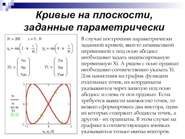 Кривые на плоскости, заданные параметрически В случае построения параметрически заданной кривой, вместо