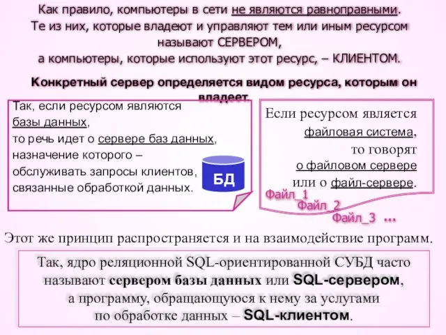 Как правило, компьютеры в сети не являются равноправными. Те из них, которые