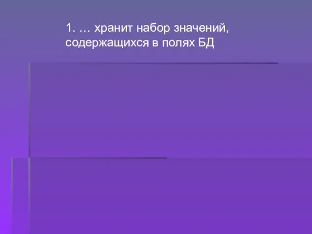 1. … хранит набор значений, содержащихся в полях БД