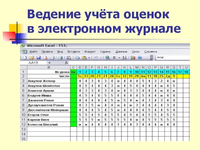 Ведение учёта оценок в электронном журнале