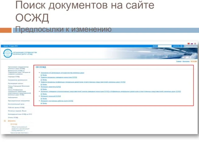 Поиск документов на сайте ОСЖД Предпосылки к изменению