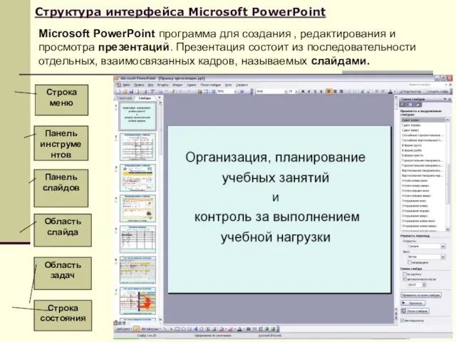 Структура интерфейса Microsoft PowerPoint Microsoft PowerPoint программа для создания , редактирования и