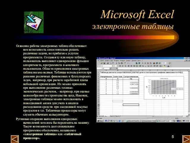 Microsoft Excel электронные таблицы Освоение работы электронных таблиц обеспечивает вам возможность самостоятельно