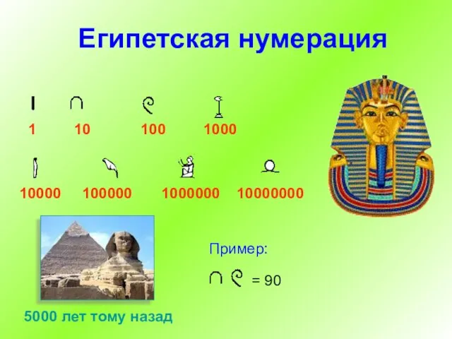 Египетская нумерация 1 10 100 1000 10000 100000 1000000 10000000 5000 лет