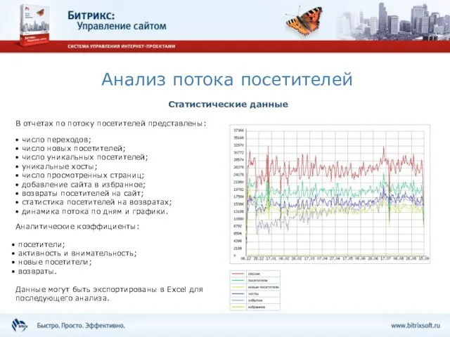 Анализ потока посетителей В отчетах по потоку посетителей представлены: число переходов; число