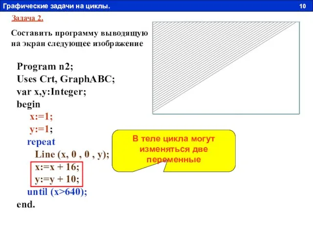 Задача 2. Составить программу выводящую на экран следующее изображение Program n2; Uses