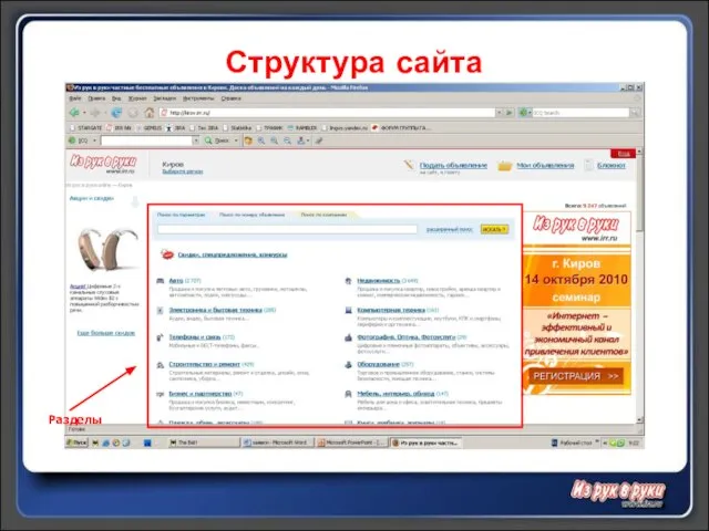 Структура сайта Разделы