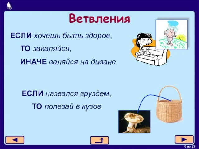 Ветвления ЕСЛИ хочешь быть здоров, ТО закаляйся, ИНАЧЕ валяйся на диване ЕСЛИ