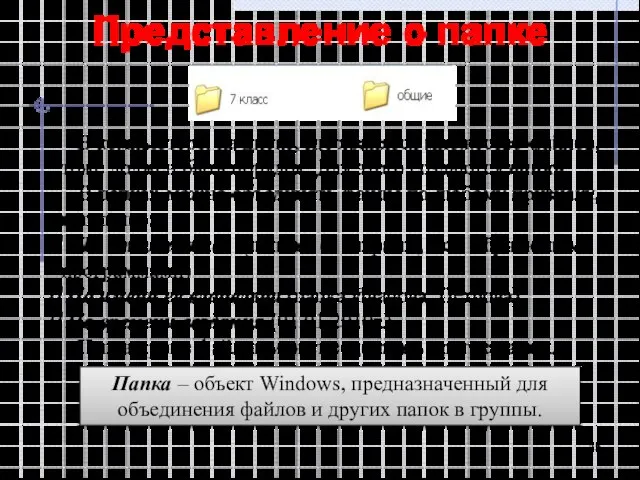 Представление о папке В компьютере, на диске, где хранятся множество файлов, тоже