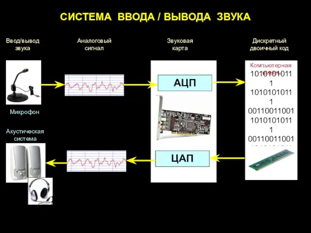 СИСТЕМА ВВОДА / ВЫВОДА ЗВУКА Микрофон Звуковая карта Акустическая система АЦП ЦАП