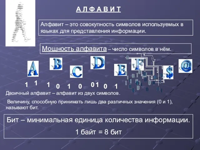 А Л Ф А В И Т Алфавит – это совокупность символов