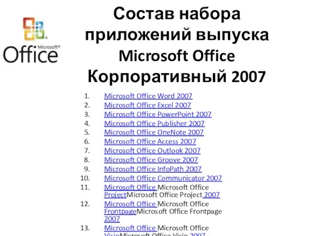 Microsoft Office Word 2007 Microsoft Office Excel 2007 Microsoft Office PowerPoint 2007