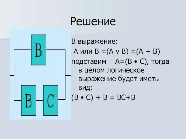 Решение В выражение: А или В =(А v B) =(А + В)