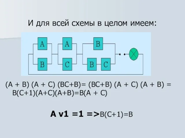 И для всей схемы в целом имеем: (А + В) (А +