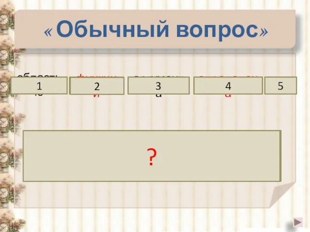 « Обычный вопрос» областью функции аргумента определена 1 2 3 4 Областью