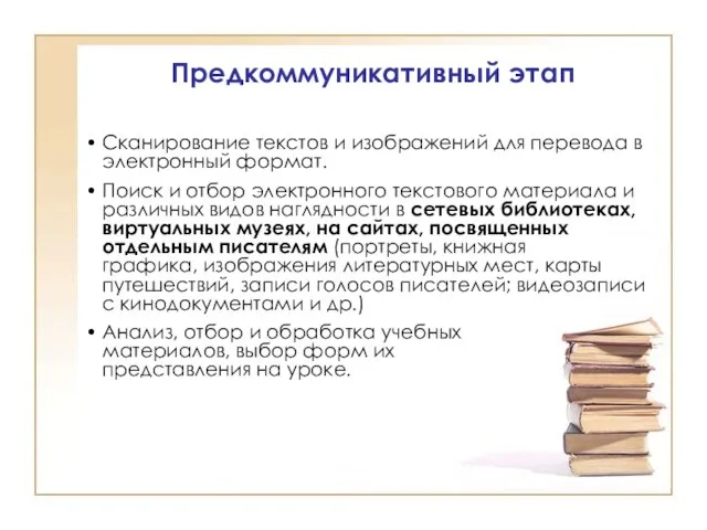 Предкоммуникативный этап Сканирование текстов и изображений для перевода в электронный формат. Поиск