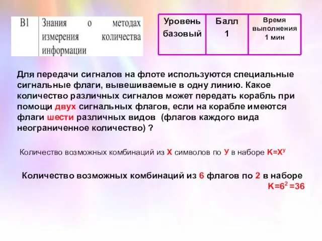 Количество возможных комбинаций из Х символов по У в наборе K=Xy Для