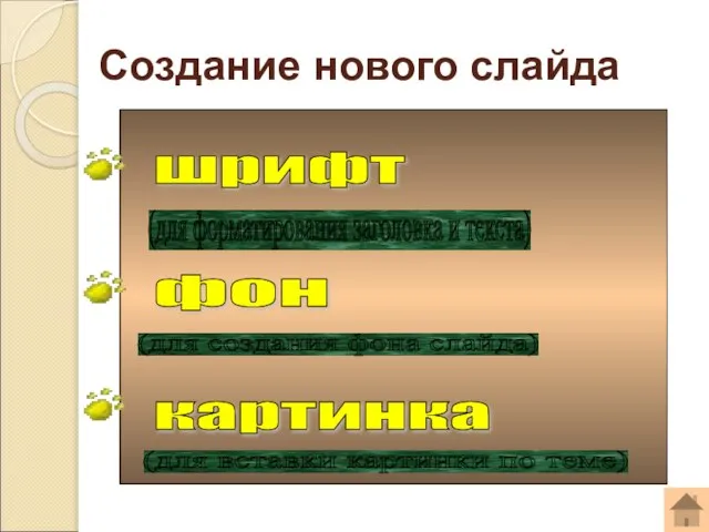 Создание нового слайда шрифт фон картинка (для форматирования заголовка и текста) (для