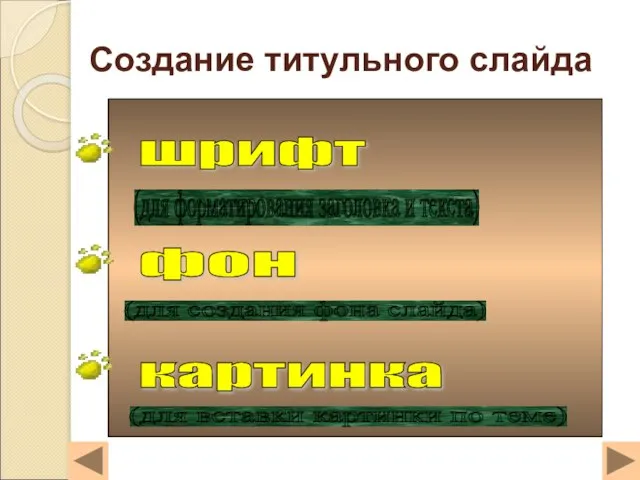 Создание титульного слайда шрифт фон картинка (для форматирования заголовка и текста) (для