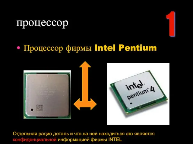 процессор Процессор фирмы Intel Pentium Отдельная радио деталь и что на ней