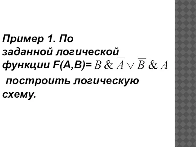 Пример 1. По заданной логической функции F(A,B)= построить логическую схему.