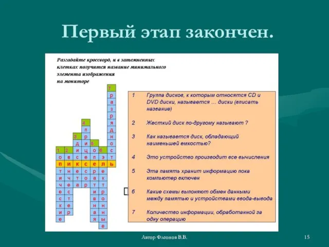 Автор Флеонов В.В. Первый этап закончен.