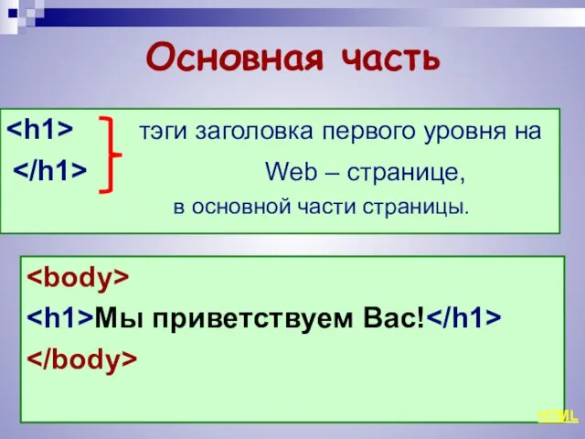 Основная часть Мы приветствуем Вас! тэги заголовка первого уровня на Web –