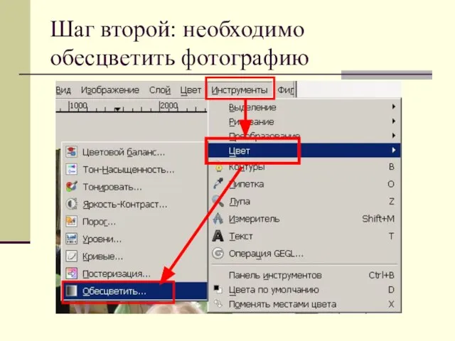 Шаг второй: необходимо обесцветить фотографию