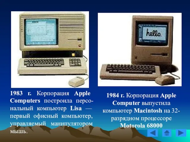 1983 г. Корпорация Apple Computers построила персо-нальный компьютер Lisa — первый офисный