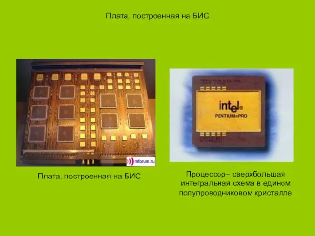 Плата, построенная на БИС Плата, построенная на БИС Процессор– сверхбольшая интегральная схема в едином полупроводниковом кристалле