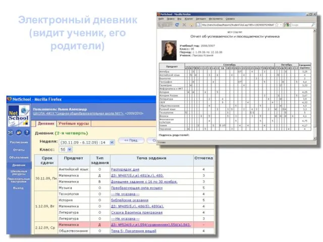 Электронный дневник (видит ученик, его родители)