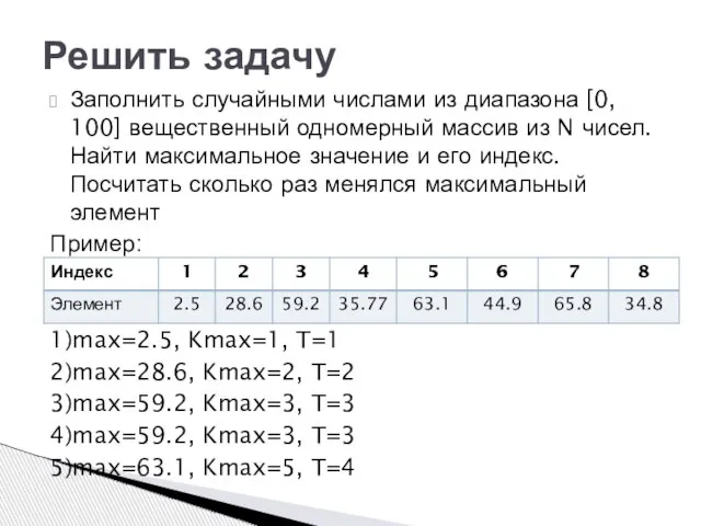 Заполнить случайными числами из диапазона [0, 100] вещественный одномерный массив из N