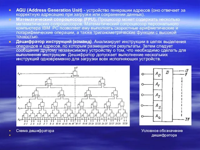 AGU (Address Generation Unit) - устройство генерации адресов (оно отвечает за корректную