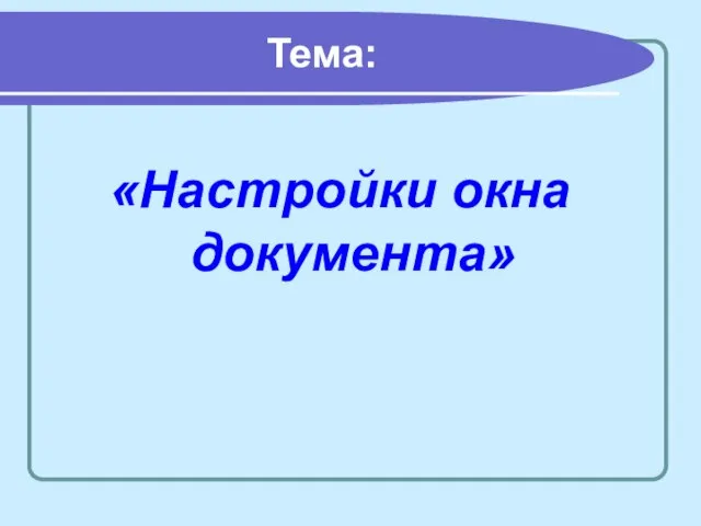 Тема: «Настройки окна документа»