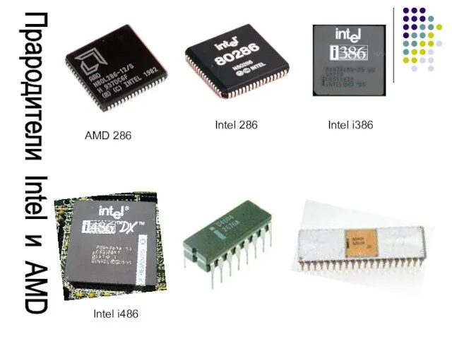 Прародители Intel и AMD AMD 286 Intel 286 Intel i386 Intel i486