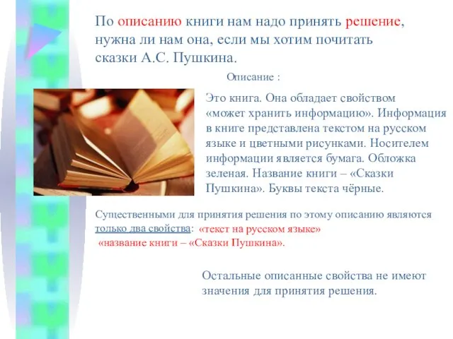 По описанию книги нам надо принять решение, нужна ли нам она, если