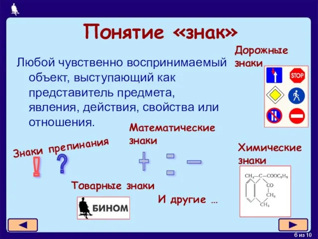 Понятие «знак» Любой чувственно воспринимаемый объект, выступающий как представитель предмета, явления, действия,