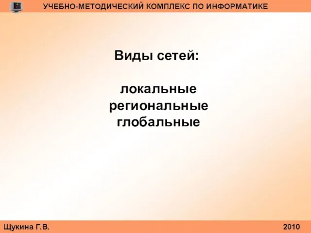 Виды сетей: локальные региональные глобальные