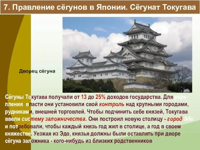 7. Правление сёгунов в Японии. Сёгунат Токугава Сёгуны Токугава получали от 13