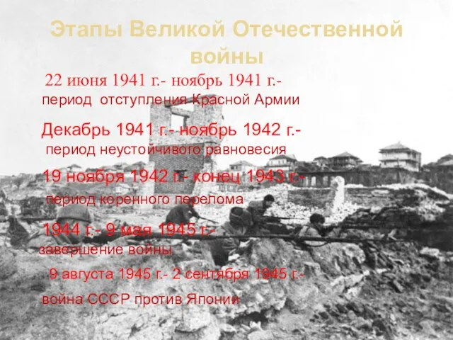 Этапы Великой Отечественной войны 22 июня 1941 г.- ноябрь 1941 г.- период