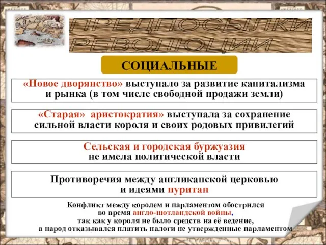 ПРЕДПОСЫЛКИ РЕВОЛЮЦИИ СОЦИАЛЬНЫЕ «Новое дворянство» выступало за развитие капитализма и рынка (в