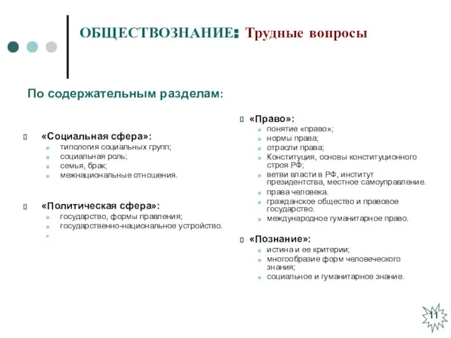 ОБЩЕСТВОЗНАНИЕ: Трудные вопросы «Социальная сфера»: типология социальных групп; социальная роль; семья, брак;