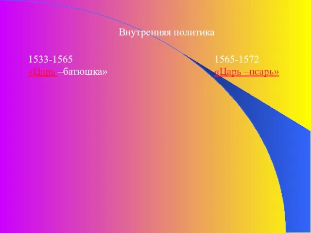 Внутренняя политика 1533-1565 «Царь –батюшка» 1565-1572 «Царь –псарь»