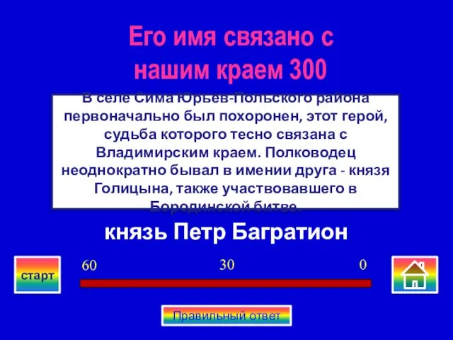 князь Петр Багратион В селе Сима Юрьев-Польского района первоначально был похоронен, этот